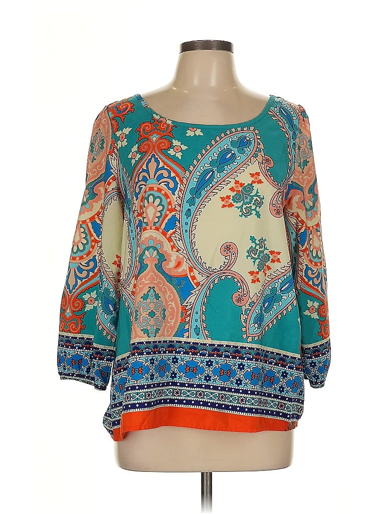 Peach Love Cream California Teal 3/4 Sleeve Blouse Size L - photo 1