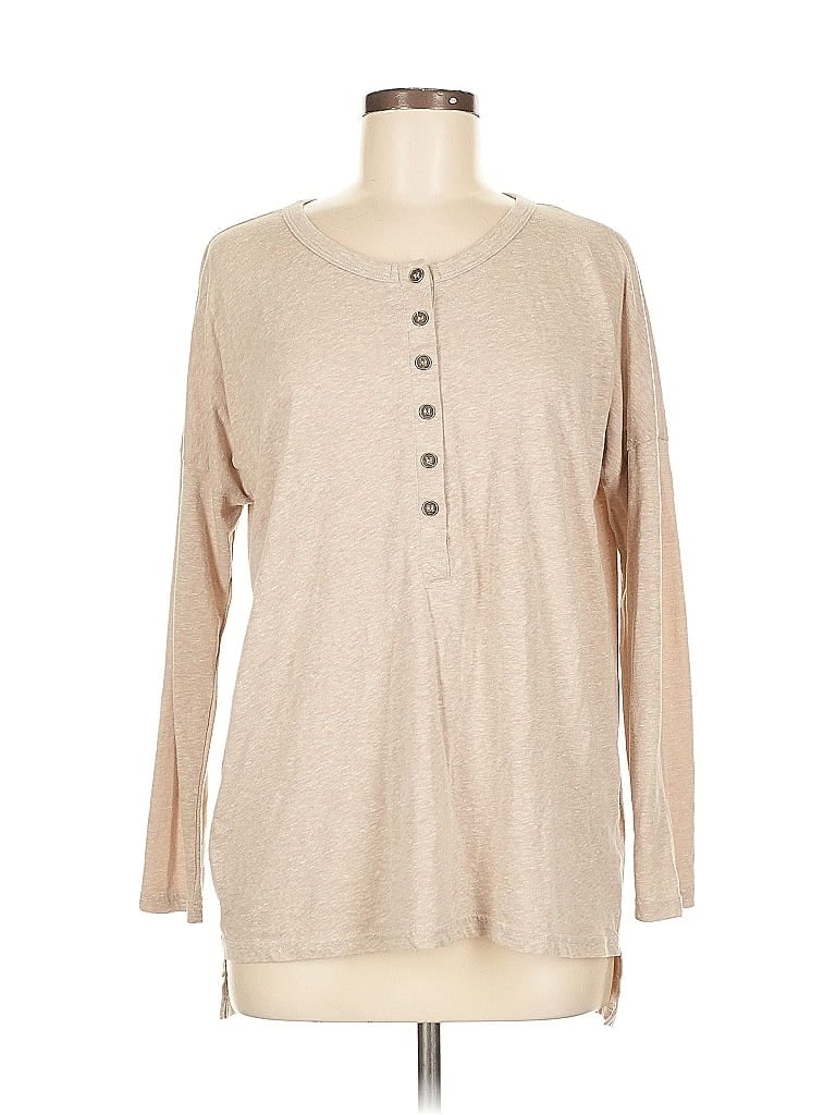 Pre-owned Pink Lily Long Sleeve Henley Shirt In Brown