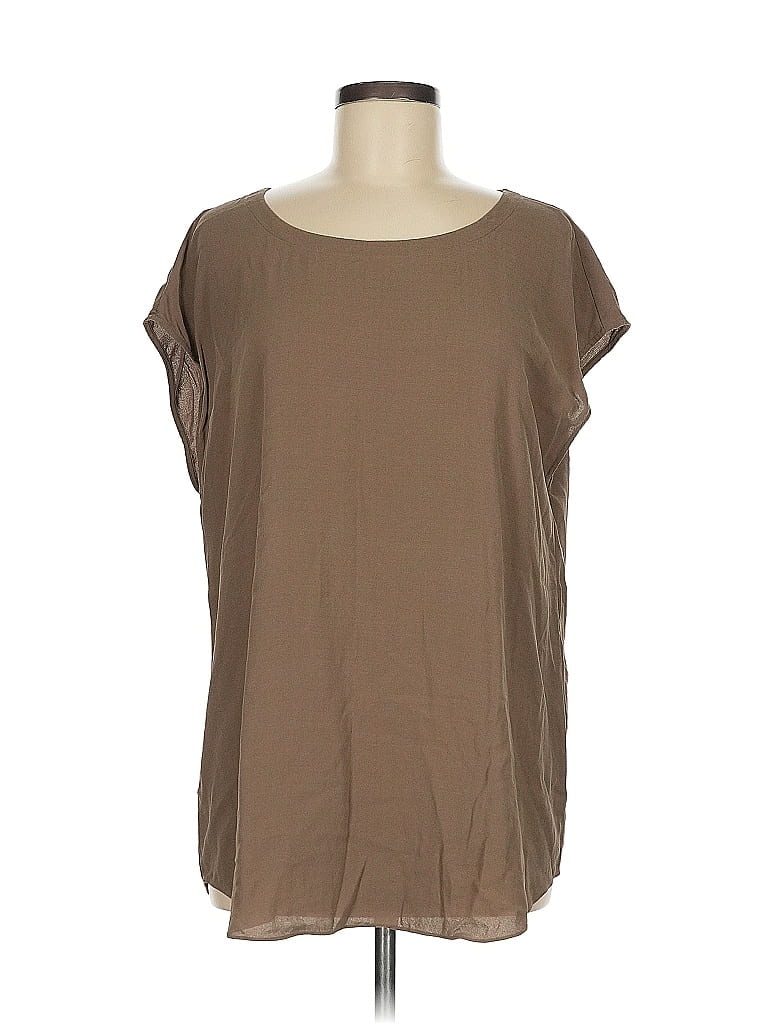 EILEEN FISHER Womens Brown Stretch Ribbed Textured Short Sleeve Crew Neck Top