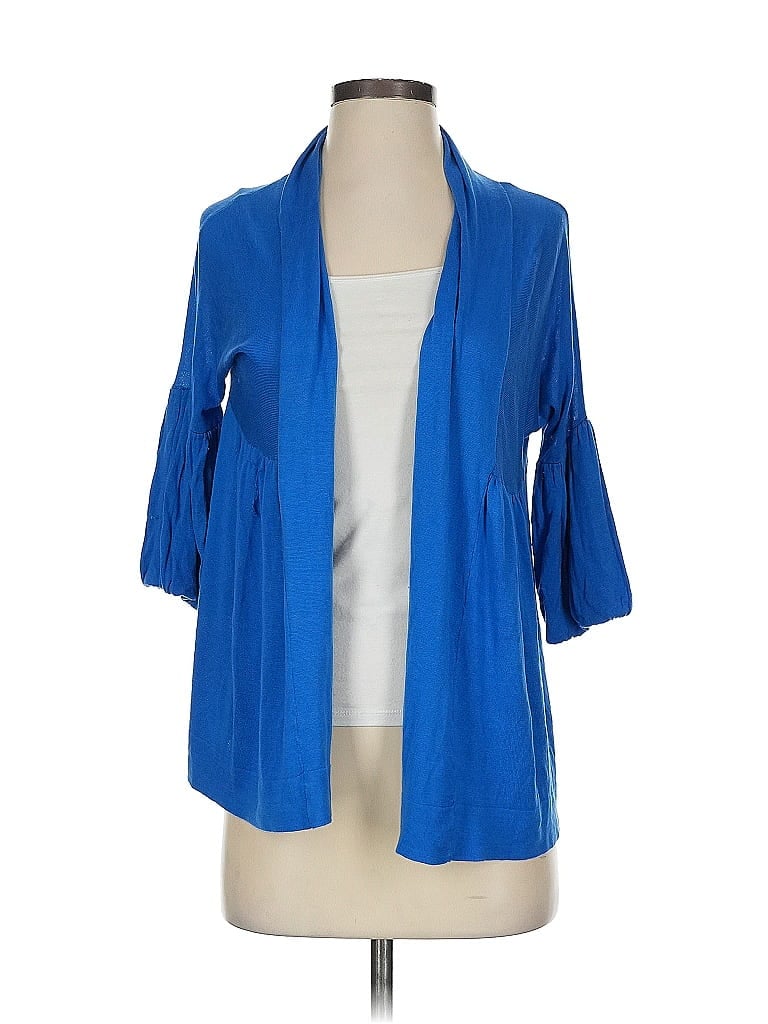 Pre-owned Karen Kane Silk Cardigan Sweater In Blue