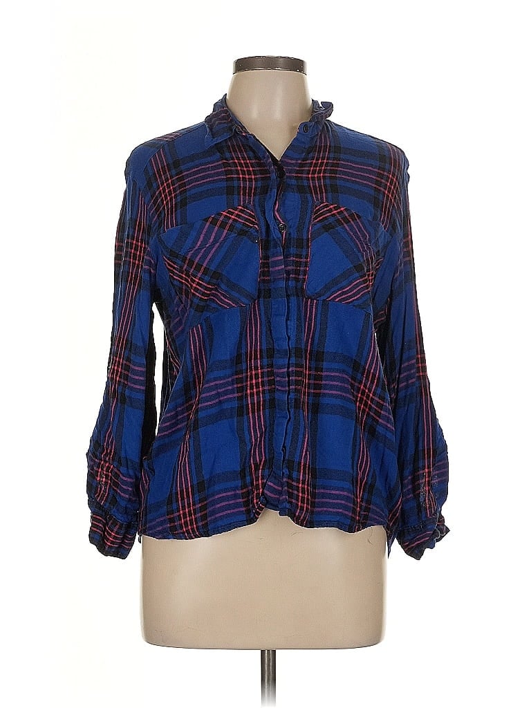 Pre-owned Express 3/4 Sleeve Button Down Shirt In Blue