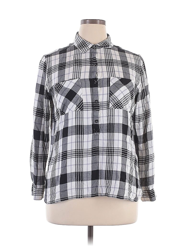 New Nexx York 100% Rayon Plaid Silver Black Long Sleeve Button-Down Shirt Size XL - photo 1