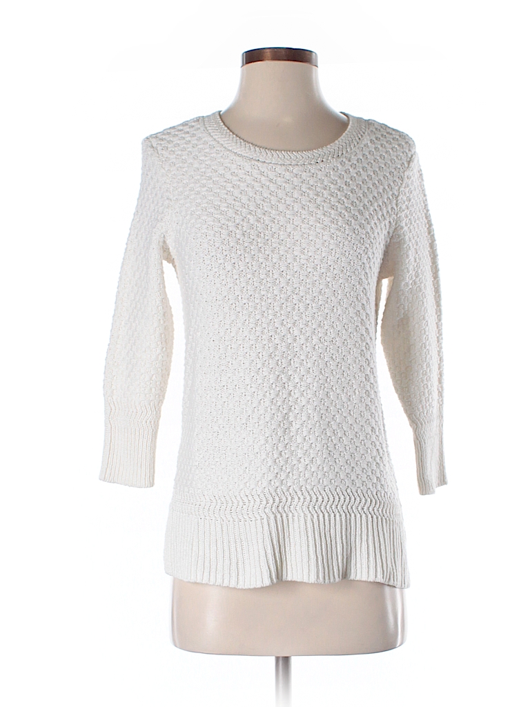 Ann Taylor LOFT 100% Mercerized Cotton Solid Ivory Pullover Sweater ...