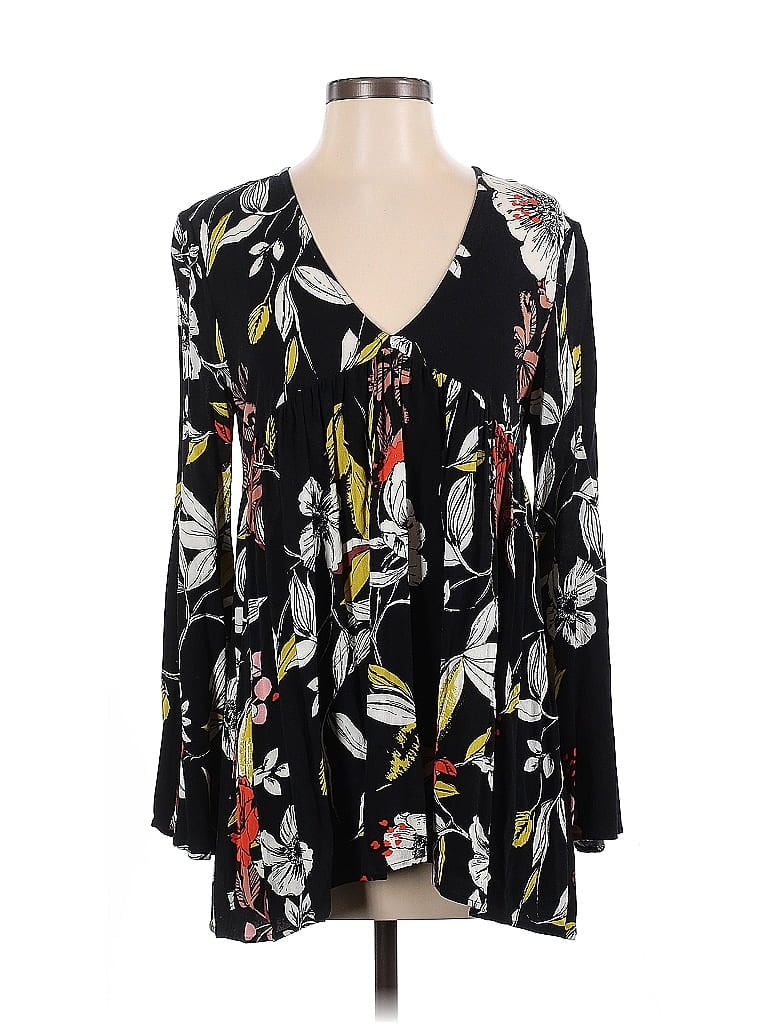 Pre-owned Free People Long Sleeve Blouse In Black