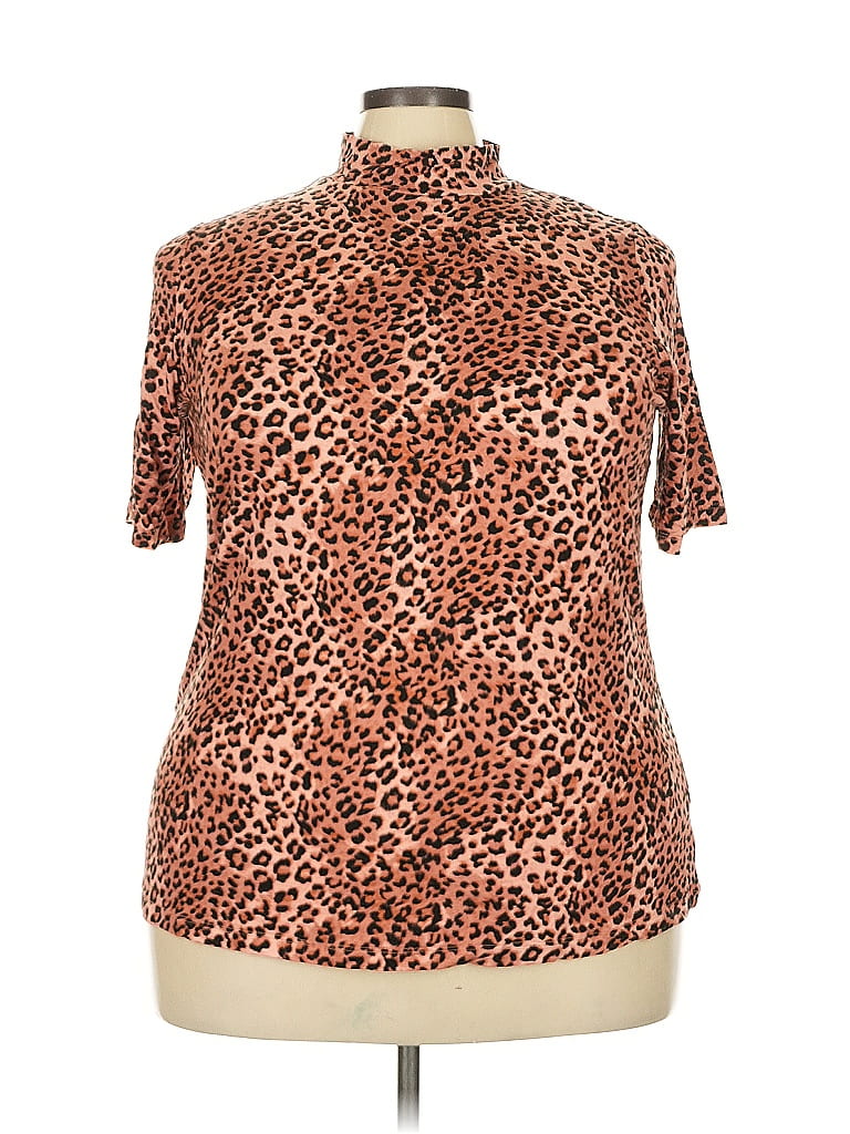 Ellos Animal Print Brown Short Sleeve Turtleneck Size 22 - photo 1