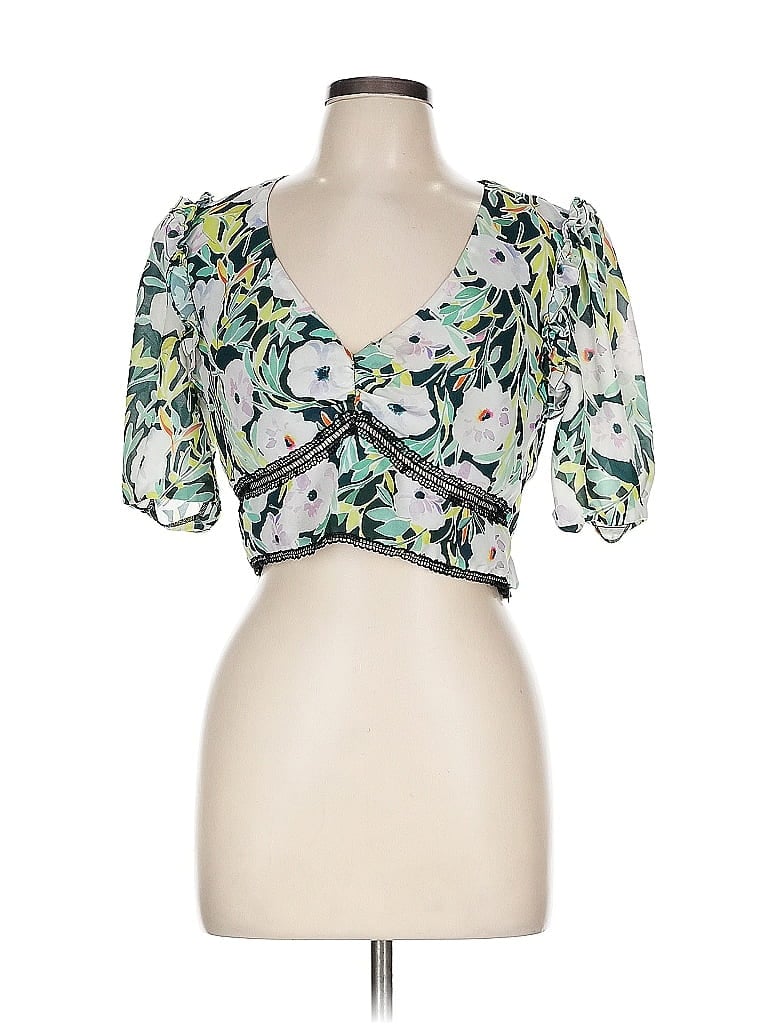 Pre-owned Saylor Short Sleeve Blouse In Green