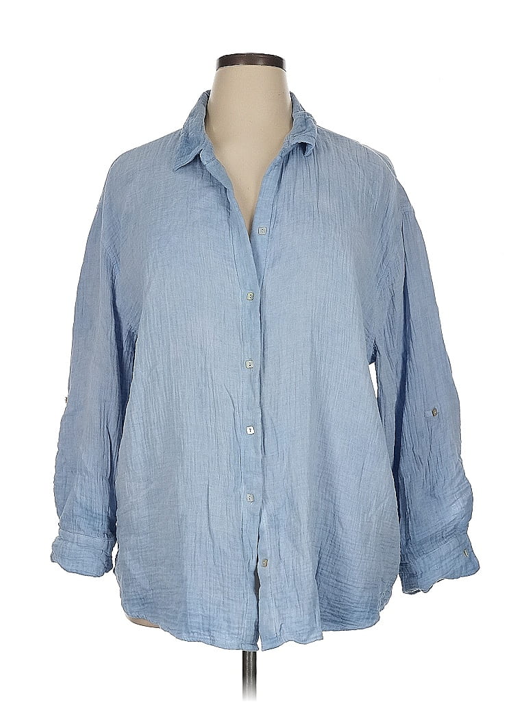 Casa Cabana 100% Cotton Blue 3/4 Sleeve Button-Down Shirt Size XL - photo 1