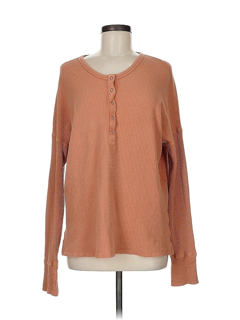 Pre-owned Offline By Aerie Long Sleeve Top Brown Crew Neck Tops