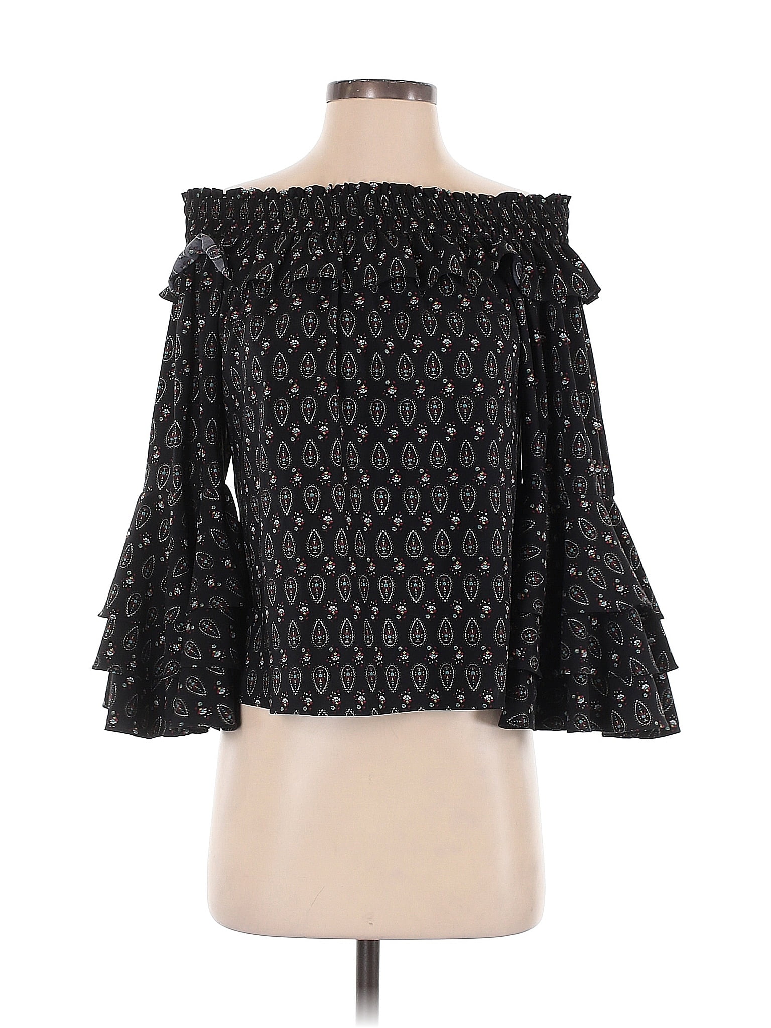 MISA Los Angeles 100% Viscose Black Long Sleeve Blouse Size S
