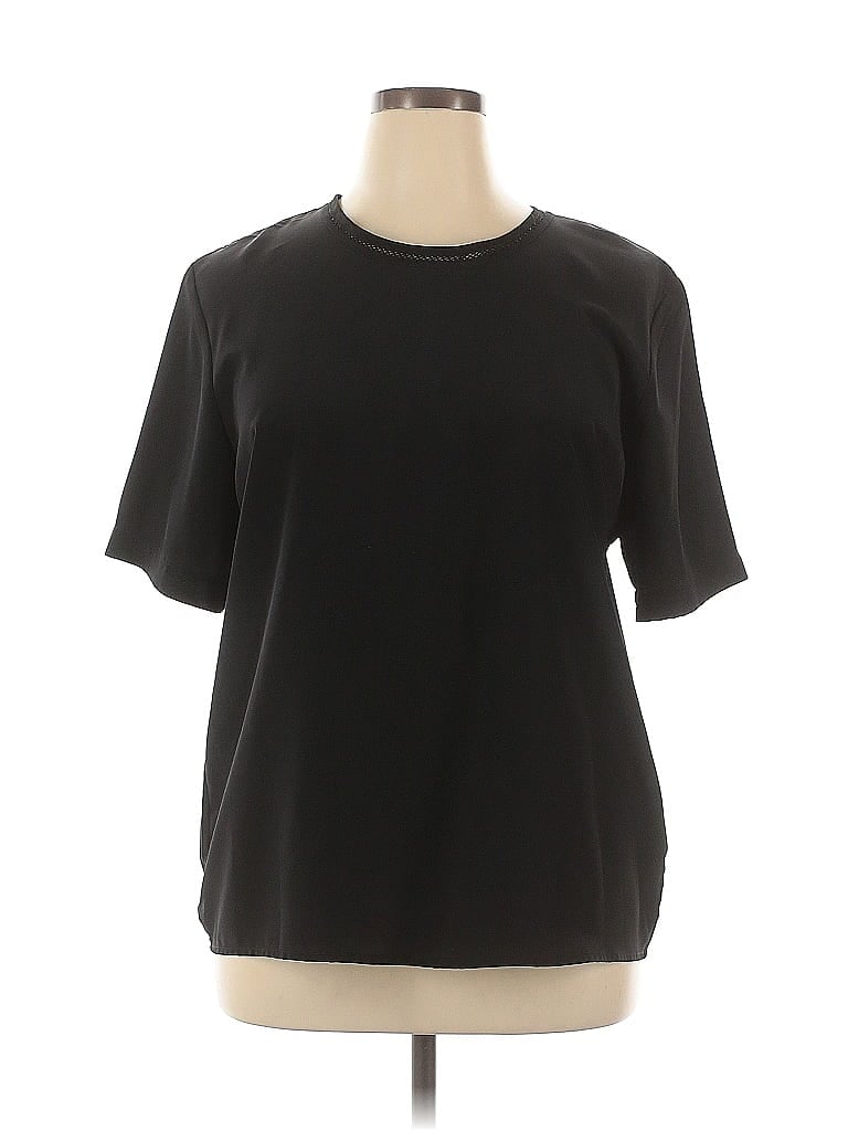Pre-owned Karen Scott Short Sleeve Top Black Crew Neck Tops