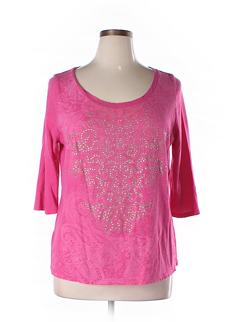 Lane Bryant 100% Cotton Solid Pink 3/4 Sleeve T-Shirt Size 14/16 - 66% ...