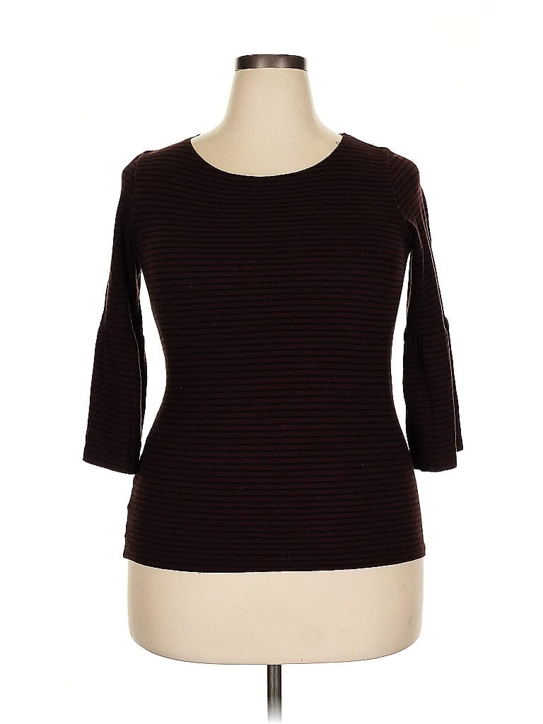 Pre-owned Blue Canoe 3/4 Sleeve Top Brown Boatneck Tops