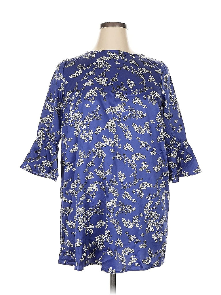 Ellos 100% Polyester Blue Short Sleeve Blouse Size 14 - photo 1