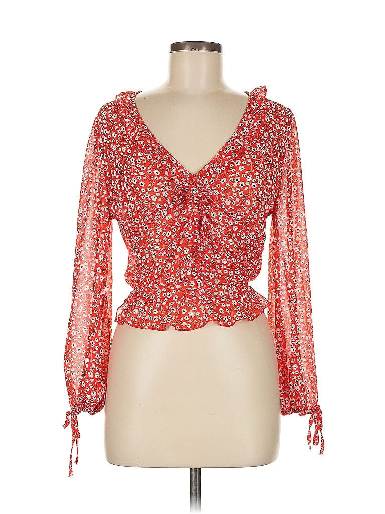 Polly 100% Polyester Red 3/4 Sleeve Blouse Size 6 - photo 1