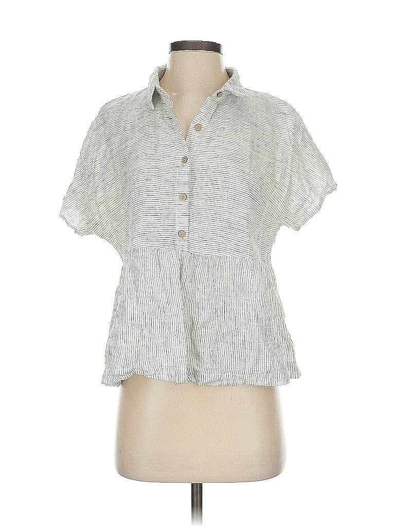 Catherine Malandrino 100% Linen Gray Short Sleeve Blouse Size S - photo 1
