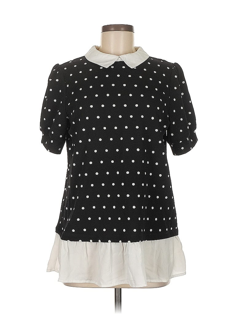 Adrianna Papell Polka Dots Black Short Sleeve Blouse Size M - photo 1