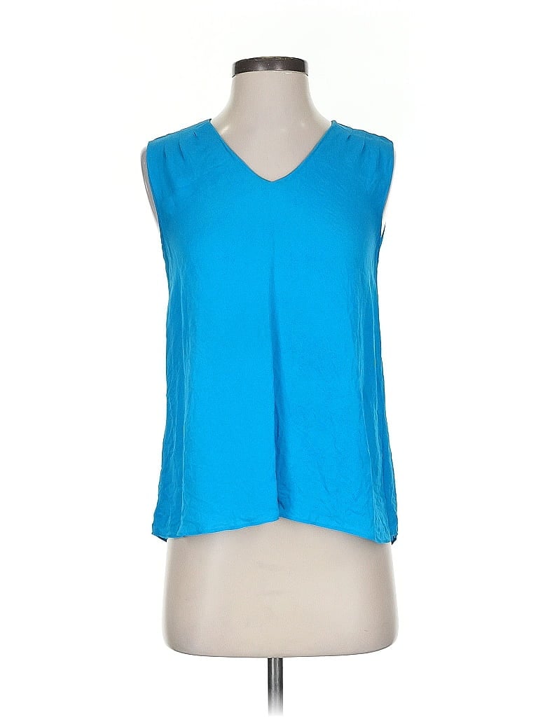 Pre-owned Diane Von Furstenberg Sleeveless Silk Top Blue V Neck Tops