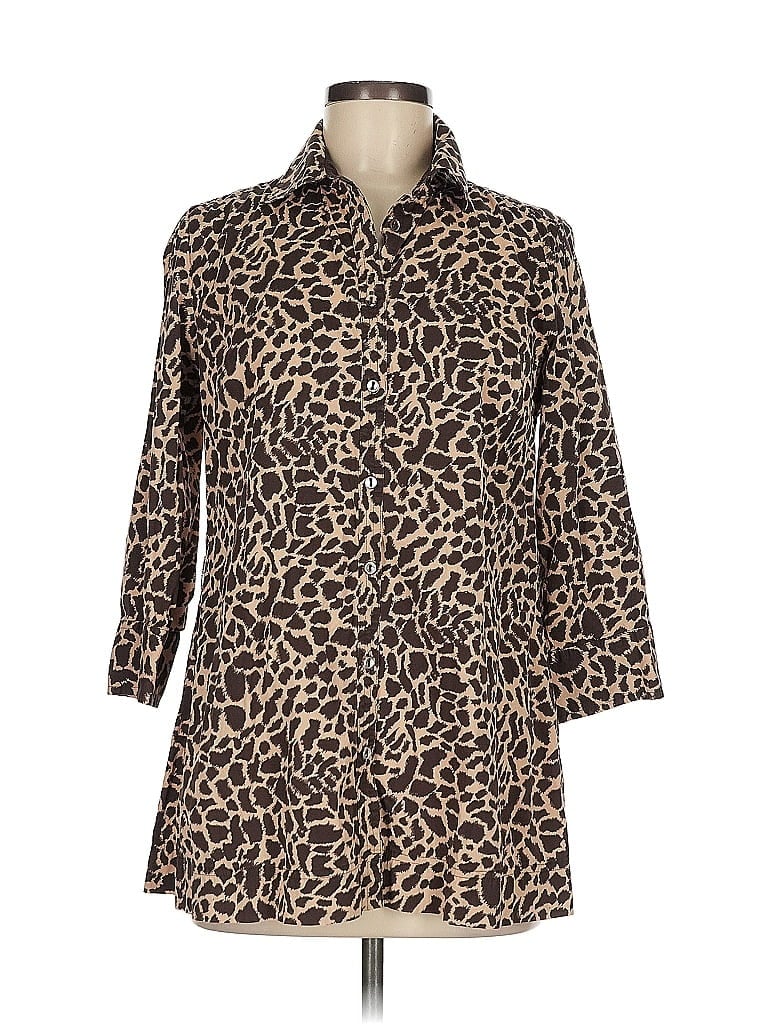 Pre-owned Charter Club 3/4 Sleeve Button Down Shirt In Brown