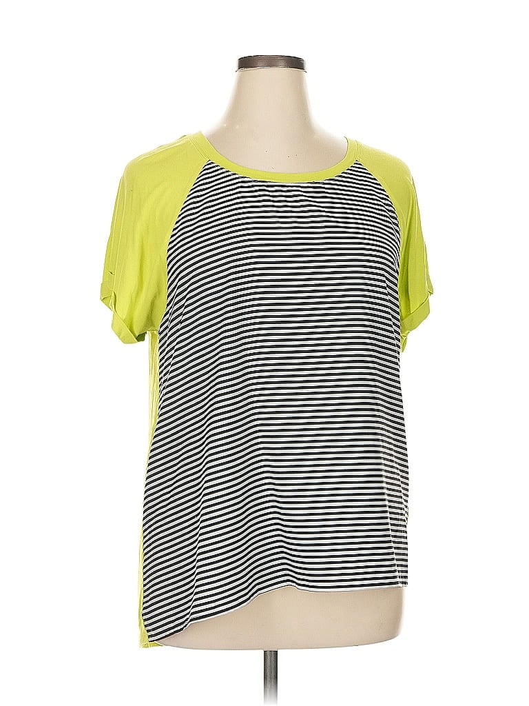 Chaus 100% Polyester Stripes Green Short Sleeve Top Size XL - photo 1