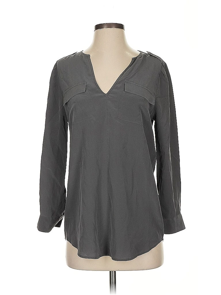 Pre-owned Joie Long Sleeve Silk Top Gray Open Neckline Tops