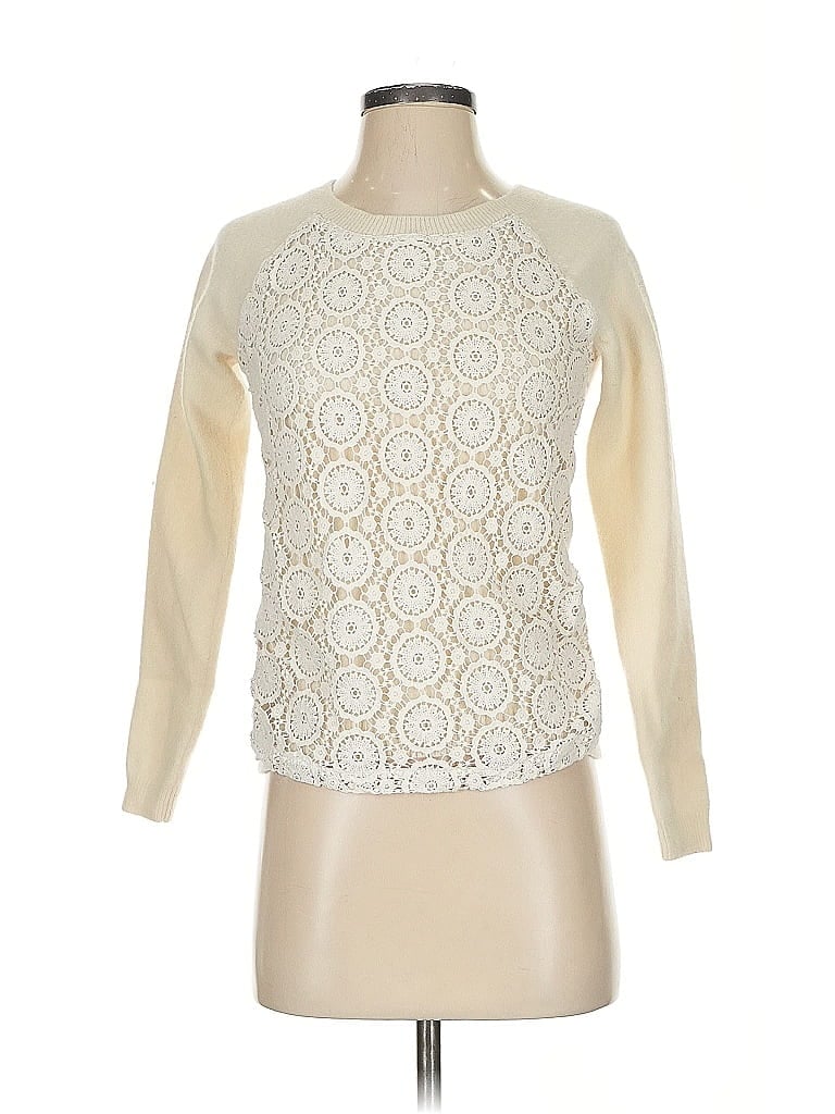 Pre-owned Garnet Hill Wool Pullover Sweater In White