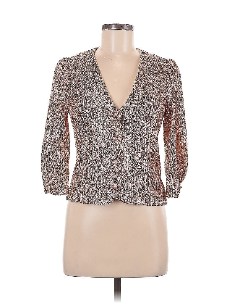 Maje 100% Viscose Rayon Silver Tan 3/4 Sleeve Blouse Size Med (2) - photo 1
