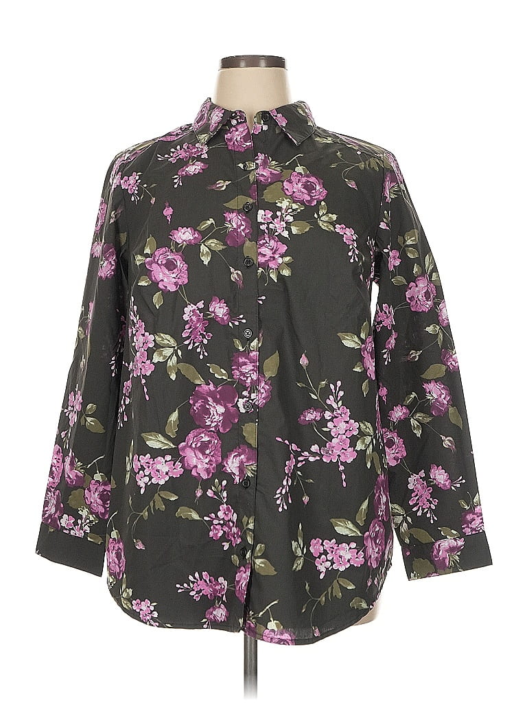 Roaman's Floral Green 3/4 Sleeve Blouse Size 16 - photo 1