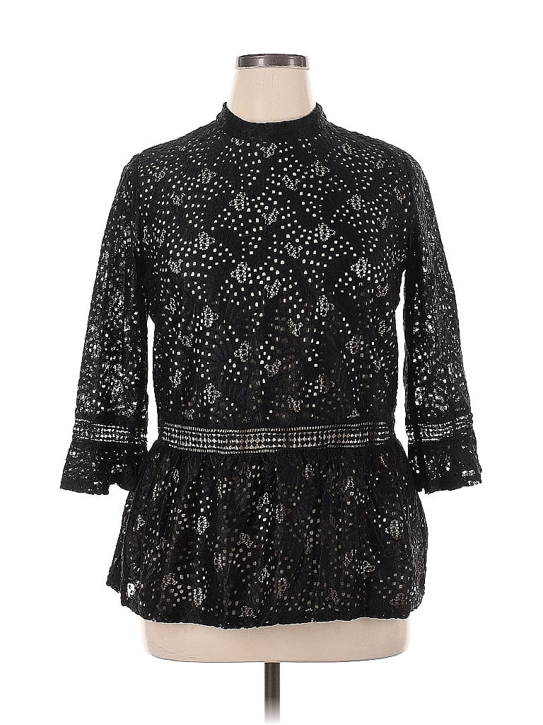 Suzanne Betro 100% Nylon Black 3/4 Sleeve Blouse Size XL - photo 1