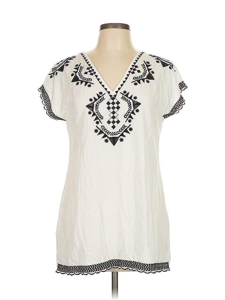 Solitaire 100% Rayon Ivory White Short Sleeve Blouse Size M - photo 1