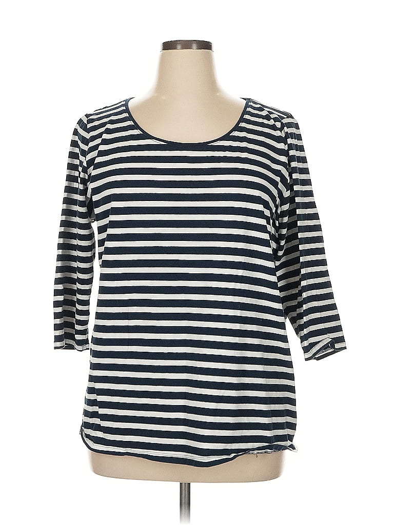 Ellos Stripes Blue 3/4 Sleeve T-Shirt Size 1X - photo 1