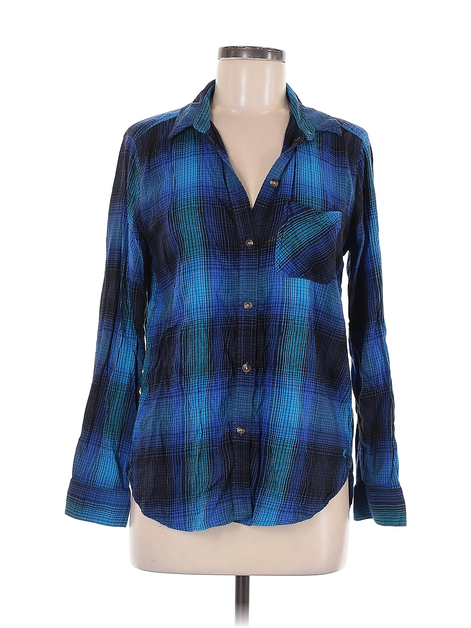 American Eagle Outfitters Plaid Blue Long Sleeve Button-Down Shirt Size M
