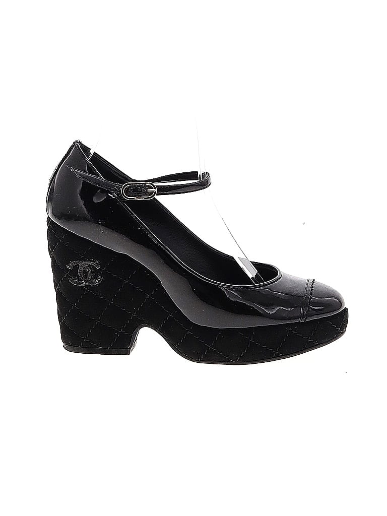 Chanel 100% Patent Leather Solid Black Heels Size EU 35 1/2 - photo 1