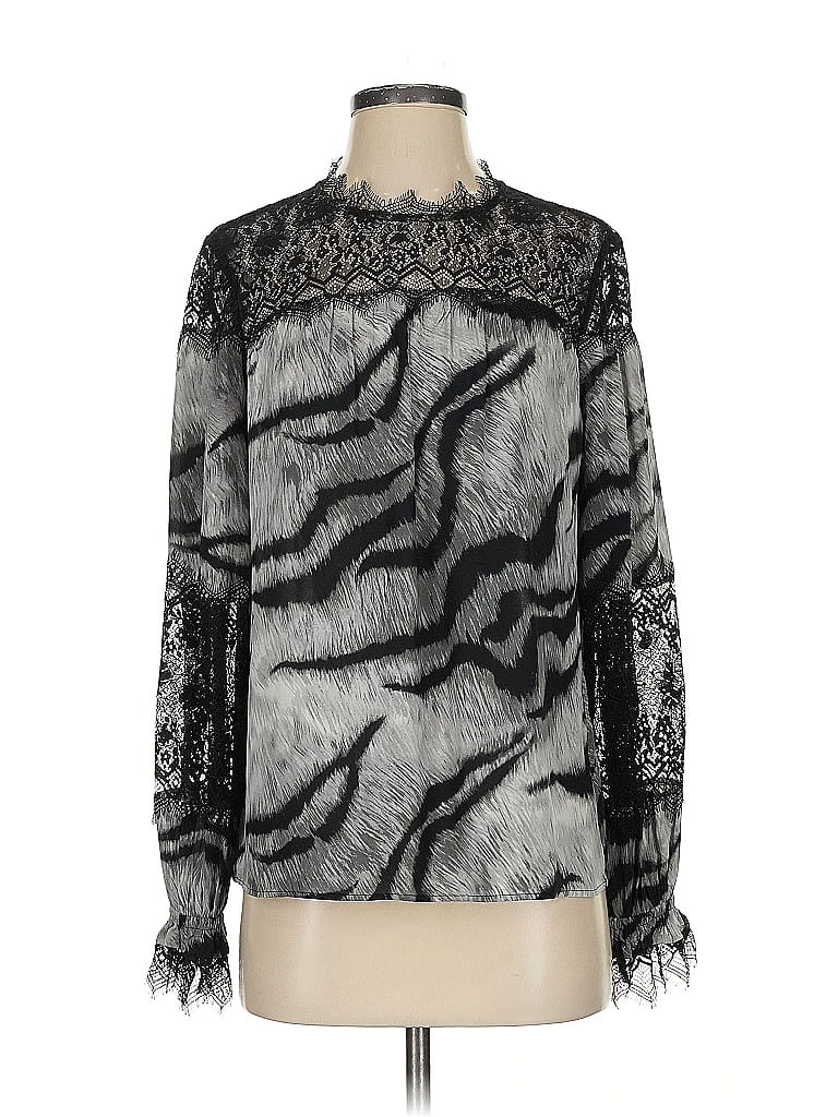 Pre-owned White House Black Market Long Sleeve Blouse In Silver