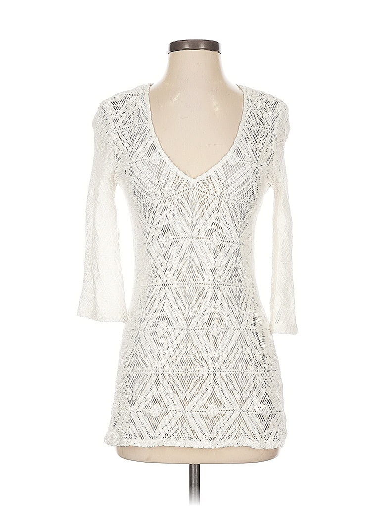 MILLY CABANA Pre-owned 3/4 Sleeve Top White Plunge Neckline Tops