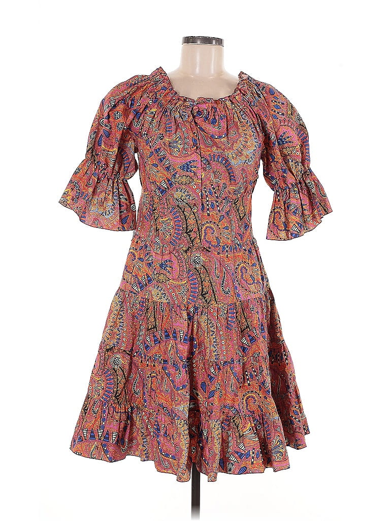 ETRO 100% Cotton Paisley Brown Pink Cocktail Dress Size EU (IT) 46 / US 10 - photo 1