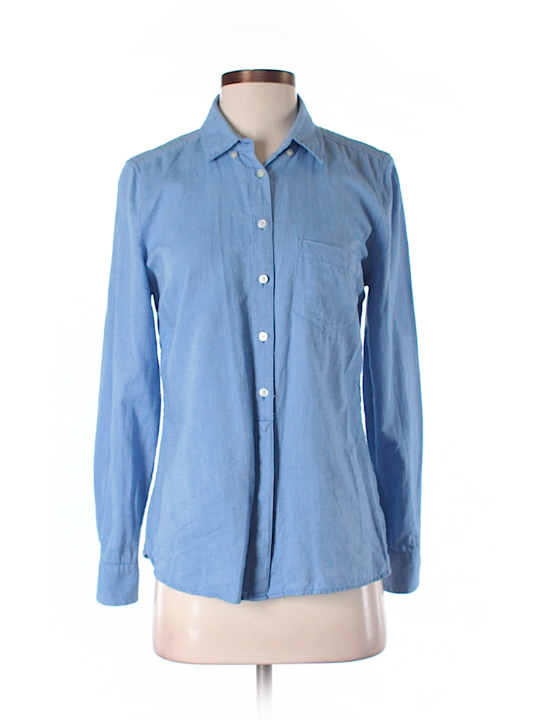 Gap 100% Cotton Solid Blue Long Sleeve Button-Down Shirt Size S - 80% ...