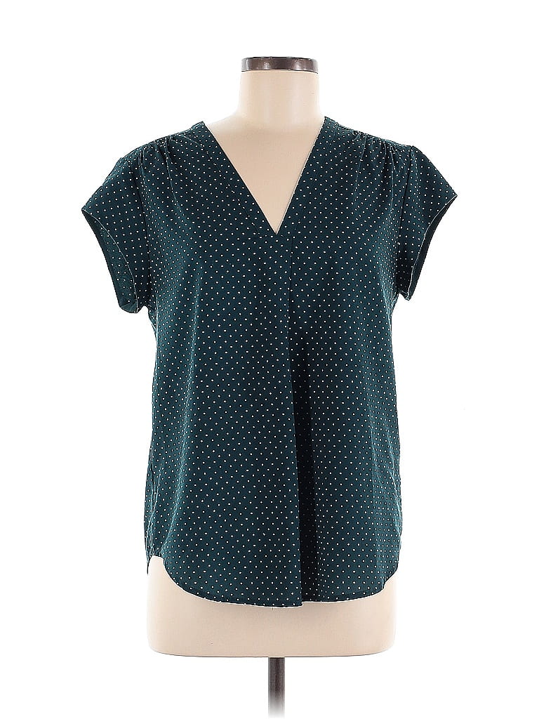 Fun2Fun 100% Polyester Polka Dots Teal Short Sleeve Blouse Size M - photo 1
