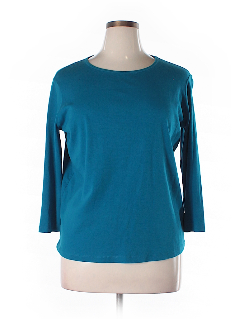 Jones New York Sport 100% Cotton Solid Dark Blue 3/4 Sleeve T-Shirt ...