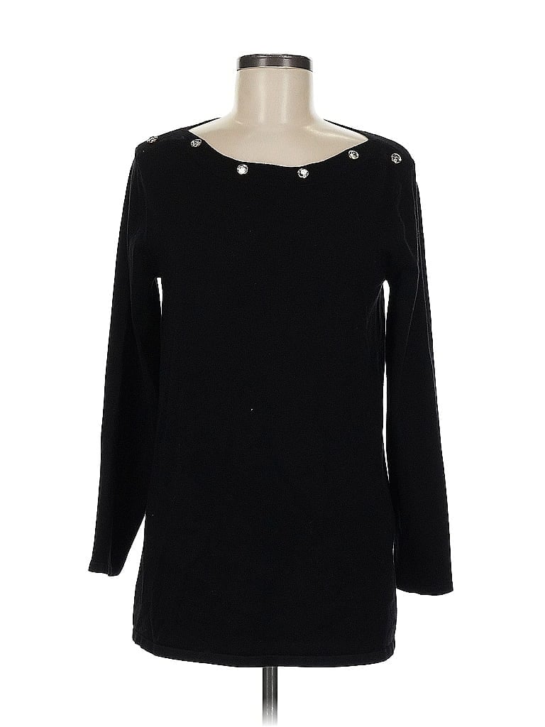 Pre-owned Cable & Gauge Long Sleeve Top Black Boatneck Tops