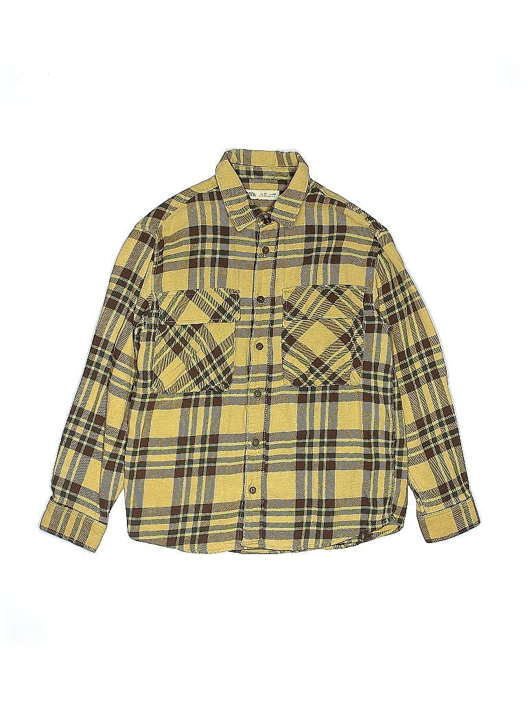 Zara Kids 100% Cotton Plaid Yellow Long Sleeve Button-Down Shirt Size 10 - photo 1