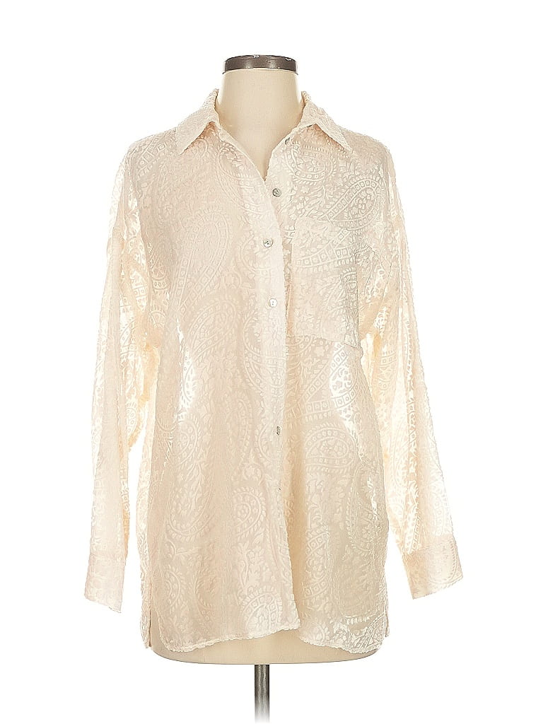 Zara Metallic Ivory Long Sleeve Blouse Size XS - photo 1