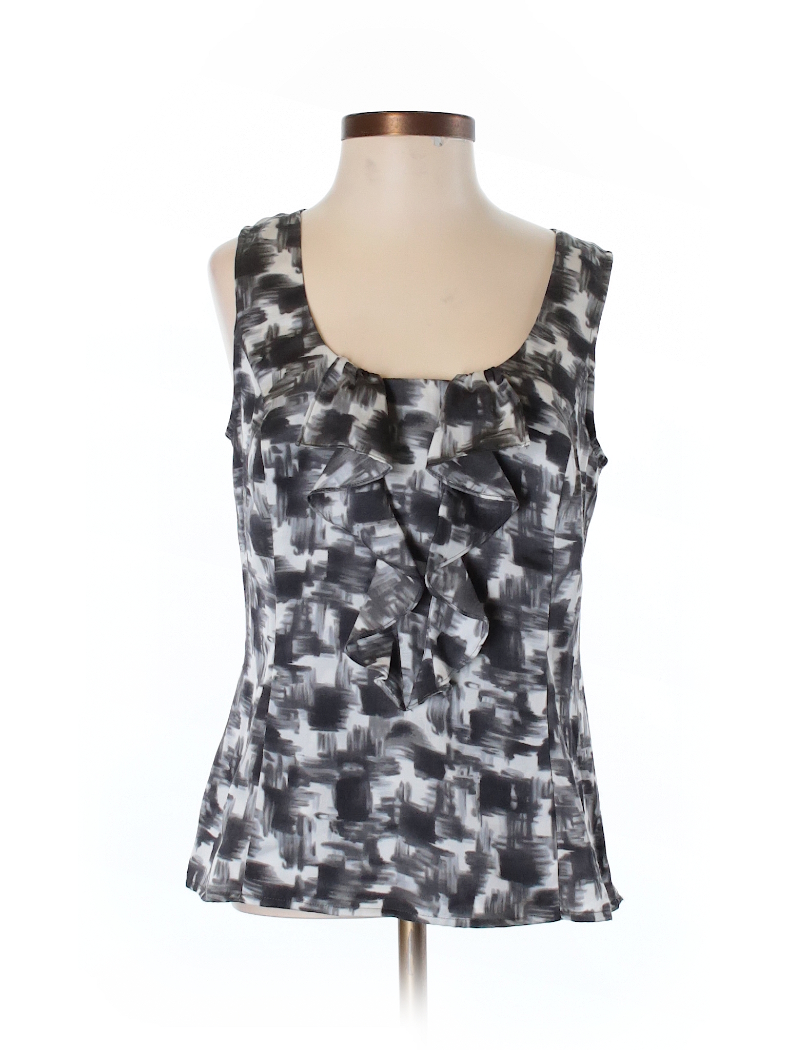 Ann Taylor LOFT 100% Polyester Print Gray Sleeveless Blouse Size XS ...