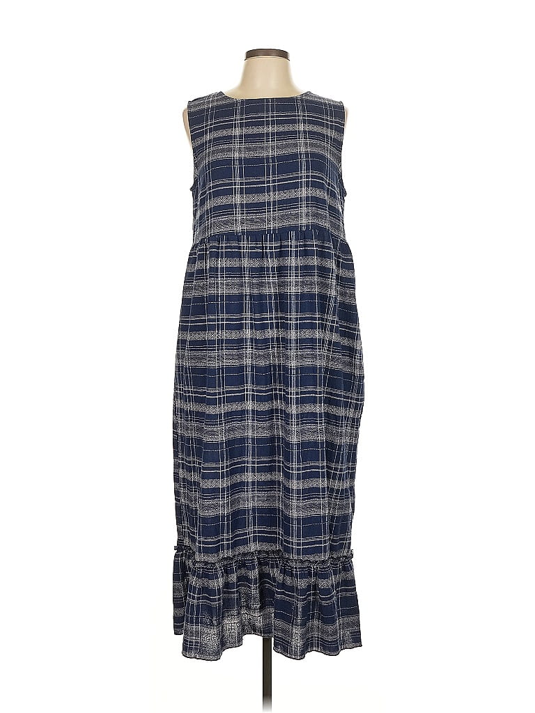 Suzanne Betro Plaid Blue Casual Dress Size L - photo 1