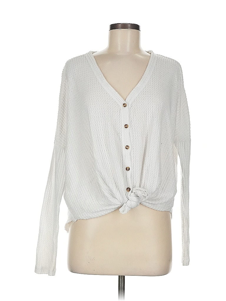 Pre-owned Out From Under Long Sleeve Top Ivory Plunge Neckline Tops In White