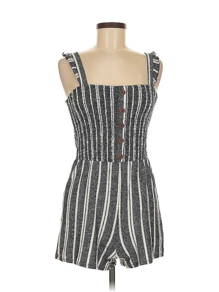 No Boundaries 100% Recycled Polyester Stripes Gray Romper Size M - photo 1