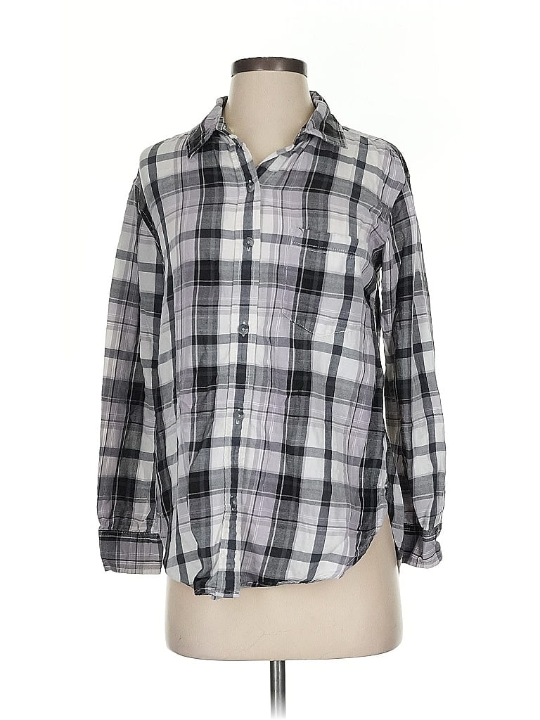 Pre-owned American Eagle Outfitters 3/4 Sleeve Button Down Shirt In Gray