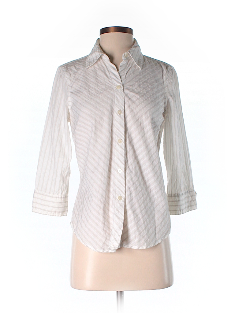 Gap 100% Cotton Stripes White Long Sleeve Button-Down Shirt Size S - 80 ...
