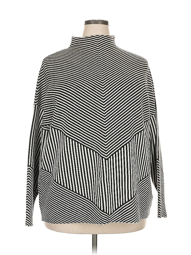 Pull Col Roulé Express Femme Noir Et Argenté à Rayures - Taille L - Neuf Avec étiquettes