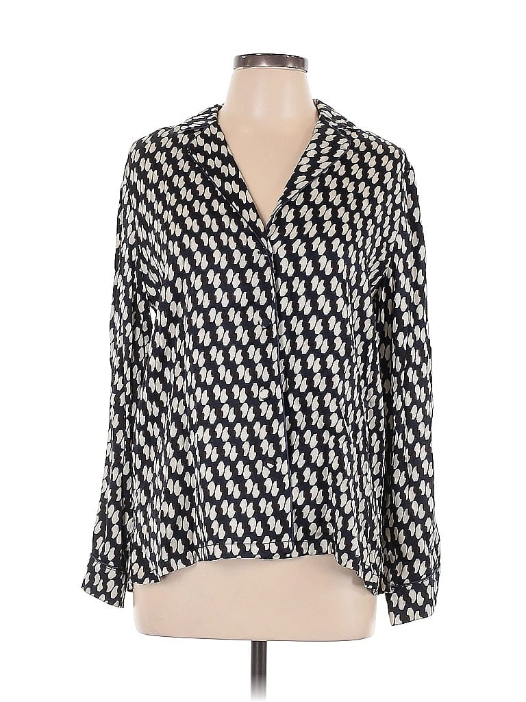 Massimo Dutti 100% Viscose Houndstooth Black Blue Long Sleeve Blouse Size L - photo 1
