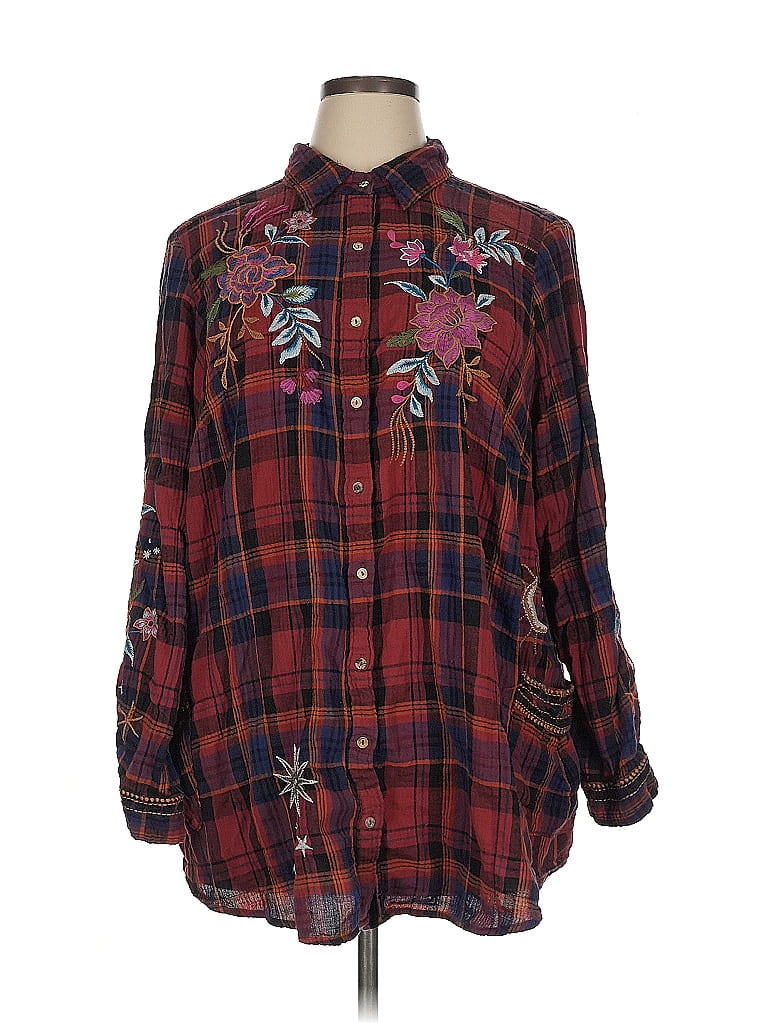 Johnny Was Plaid Burgundy Long Sleeve Button-Down Shirt Size 1X - photo 1